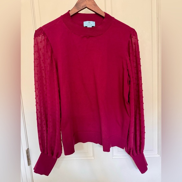 CeCe Cotton Sweater Long Chiffon Swiss Dot Sleeves - Picture 2 of 6